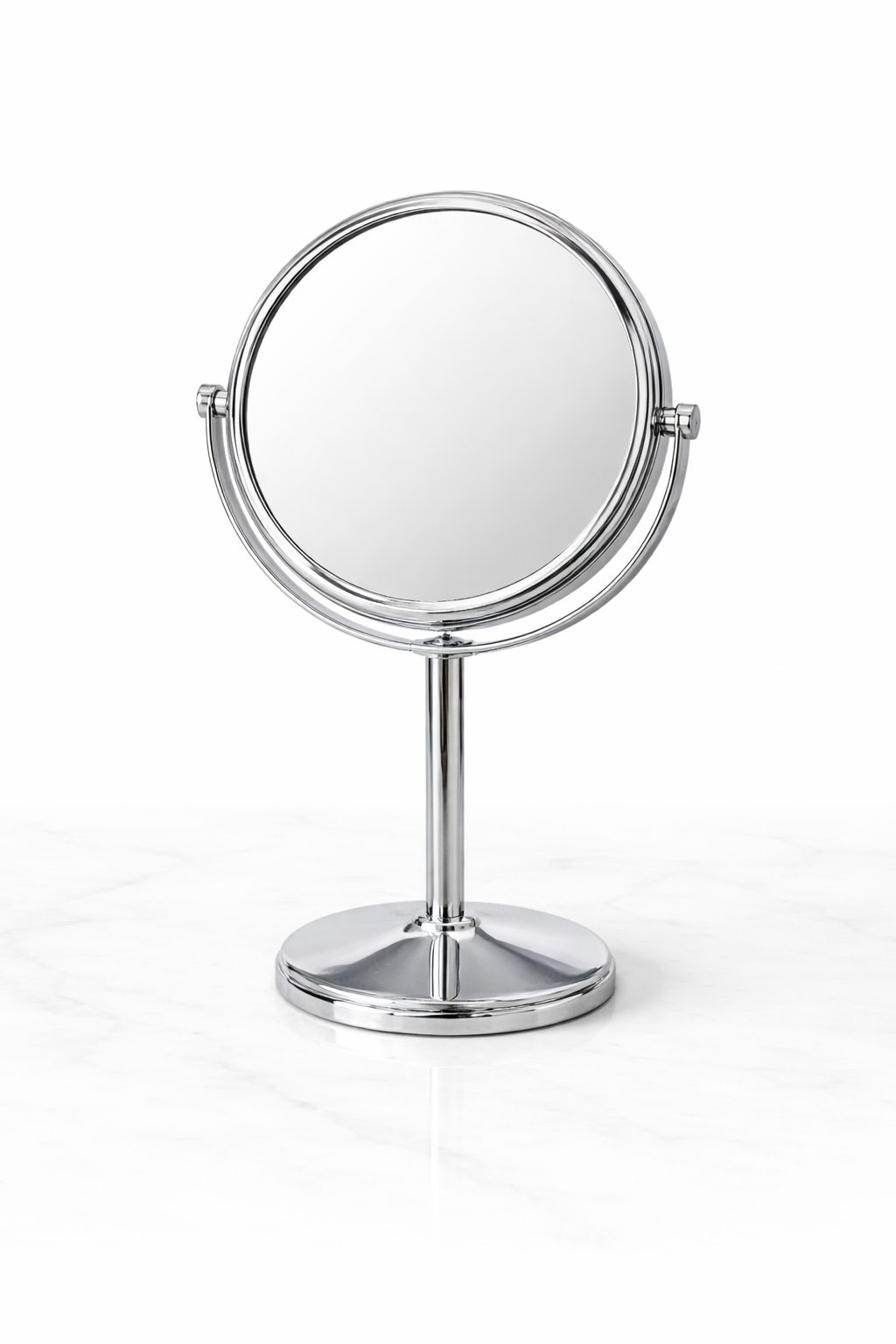 Double Sided Vanity Makeup Mirror with Stand – 360° Swivel Chrome Table Mirror | Magnifying Dressing Mirror for Bedroom & Bathroom | Pakistan
