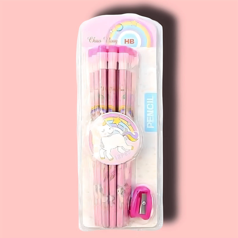 Cute Unicorn HB Graphite Lead Pencils Set With Eraser And Sharpener