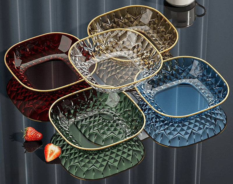 Elegant Pattern Golden Rim Fruit Bowl, Bone Plate, Dessert Plate, Cake Plate, Snack Plate, Breakfast Plate, Kitchenware, Kitchen Accessories