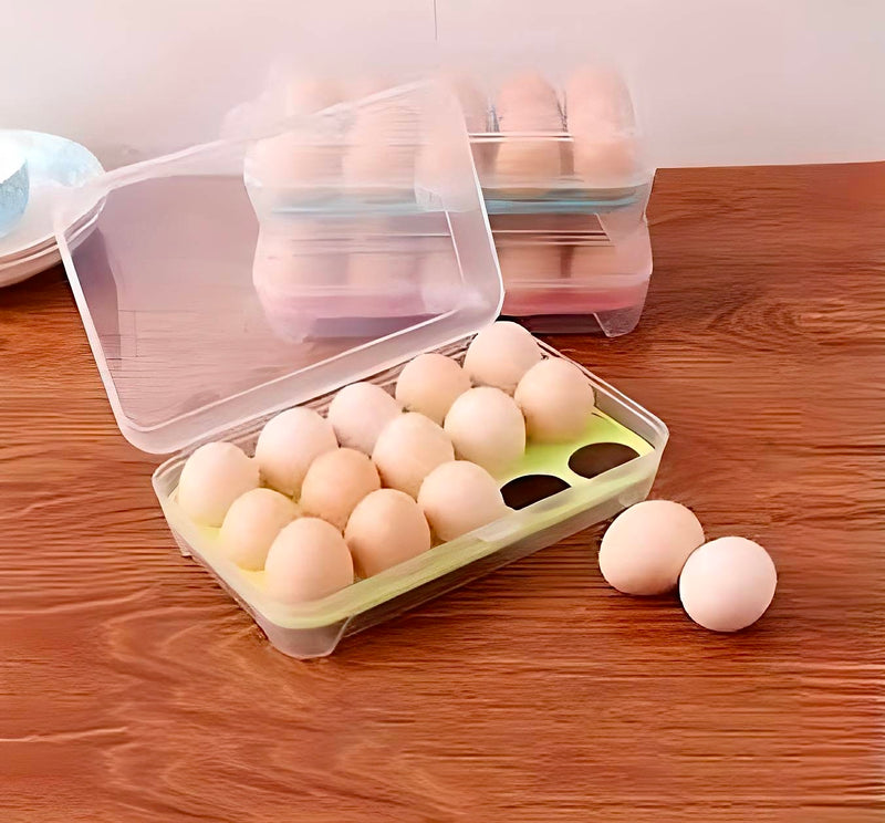 Plastic Egg Storage Container Holder for Refrigerator,Clear Fridge Organizer with Lid,Egg Tray Holds 15 Eggs
