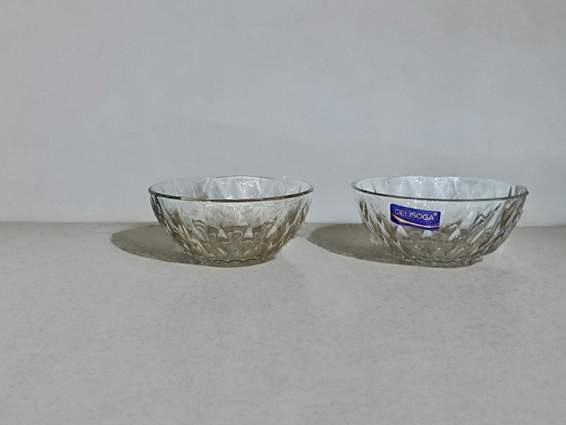 Wieat Set of 6 Small Diamond Glass Bowls Condiment Jars Round Clear Glass Serving Bowls 3 Pcs