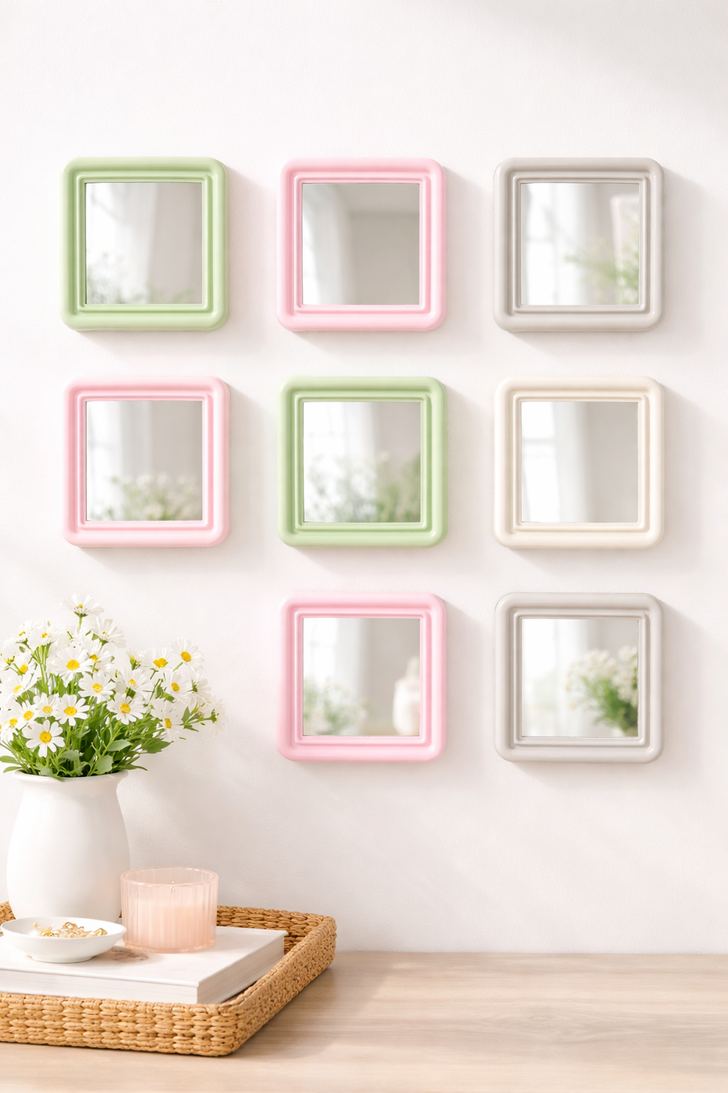 Minimalist Wall Mirror – Decorative Square Mirror for Home, Bedroom & Bathroom (Green Frame)