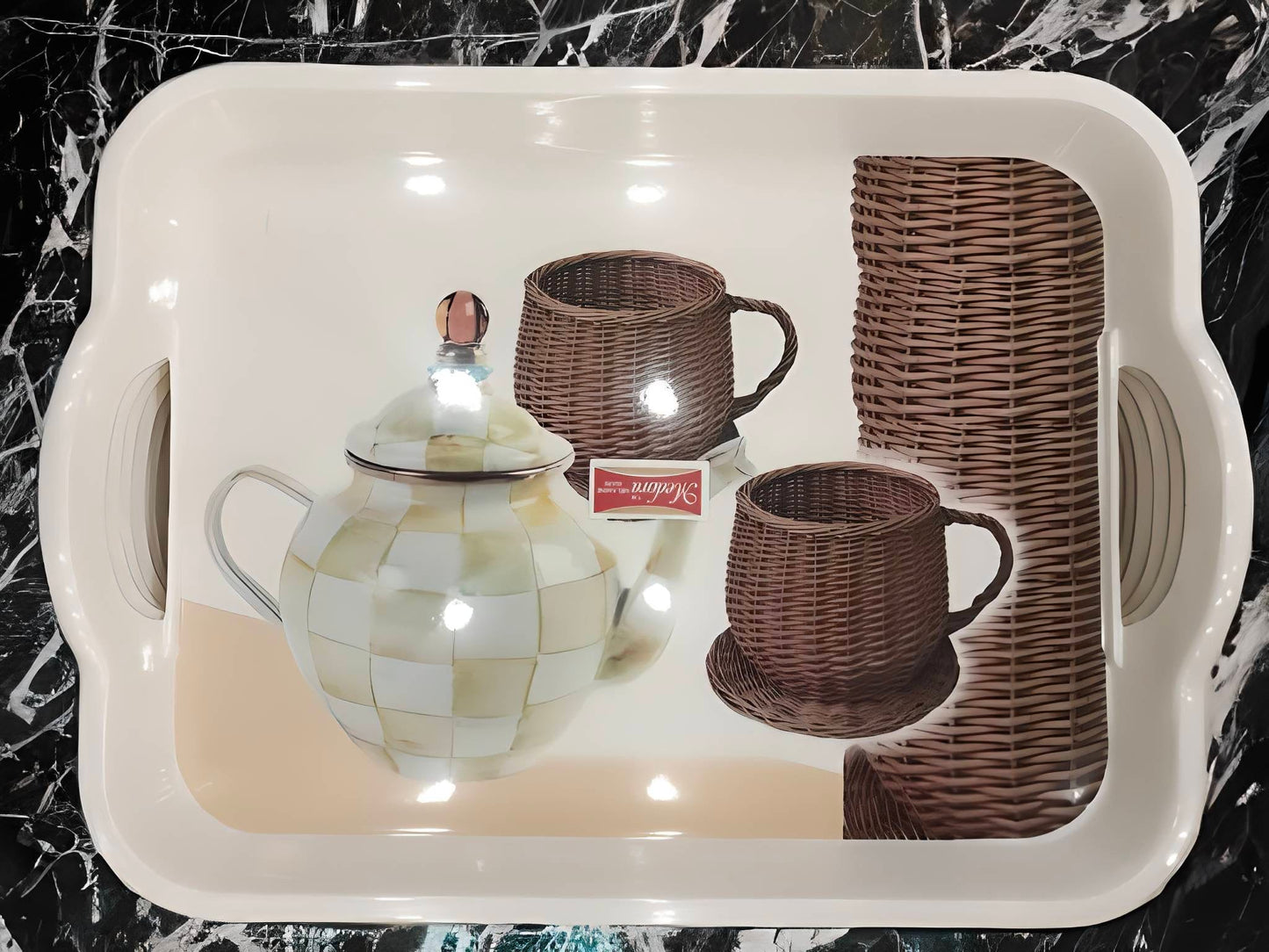 Premium Melamine Tray Stylish Rectangular Design for Versatile Serving Easy to Clean - Ideal for Indoor & Outdoor Use - Perfect for Tea, Coffee, Breakfast, and More III