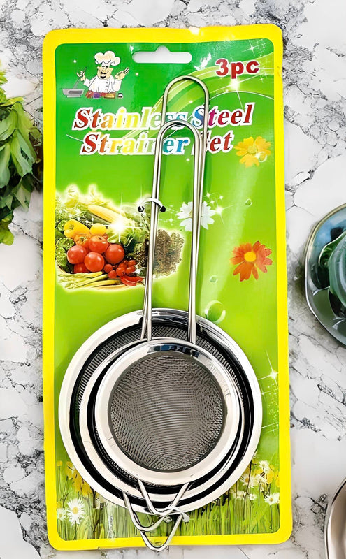 3 Pcs Stainless Steel Strainer Set (12cm, 10cm, 8cm)