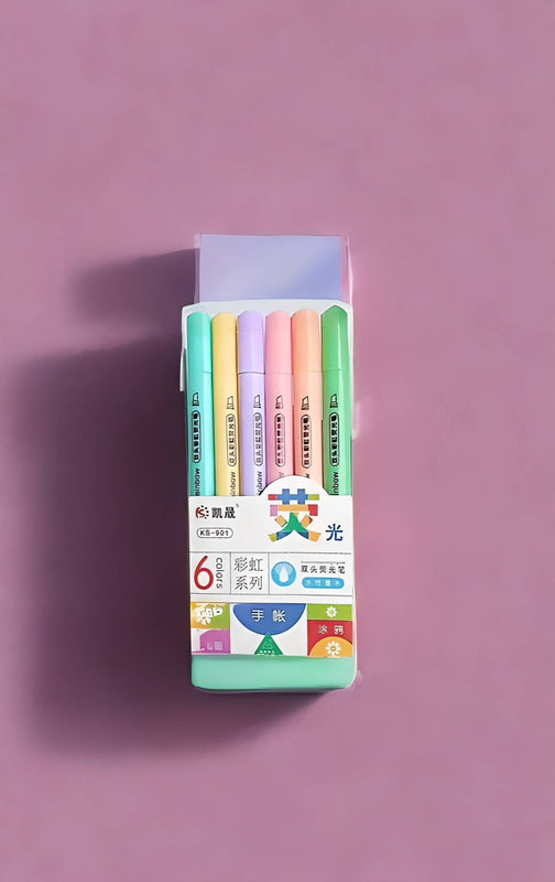 6PcsSet Double Head Fluorescent Highlighter Pen Markers Pastel Drawing Pen For Student School Office Supplies Cute Stationery