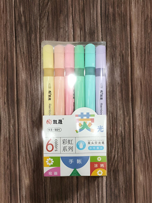 6pcs Highlighter Pen Triangle Pole Kawaii Mild Color Stationery Cute Office School Supplies