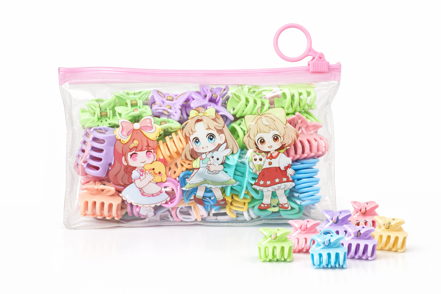 Multicolor Kids Hair Claw Clips Set Pack of 2– Mini Butterfly & Roller Clips for Girls |  Zip Pouch Pack
