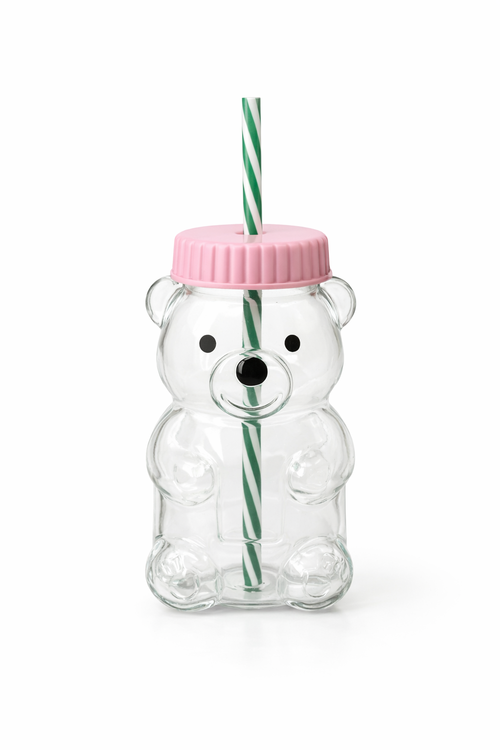 Cute Bear Shaped Glass Jar Cup with Straw & Lid – Aesthetic Teddy Bear Drinking Glass for Kids & Girls | Juice Milk Cup Pakistan