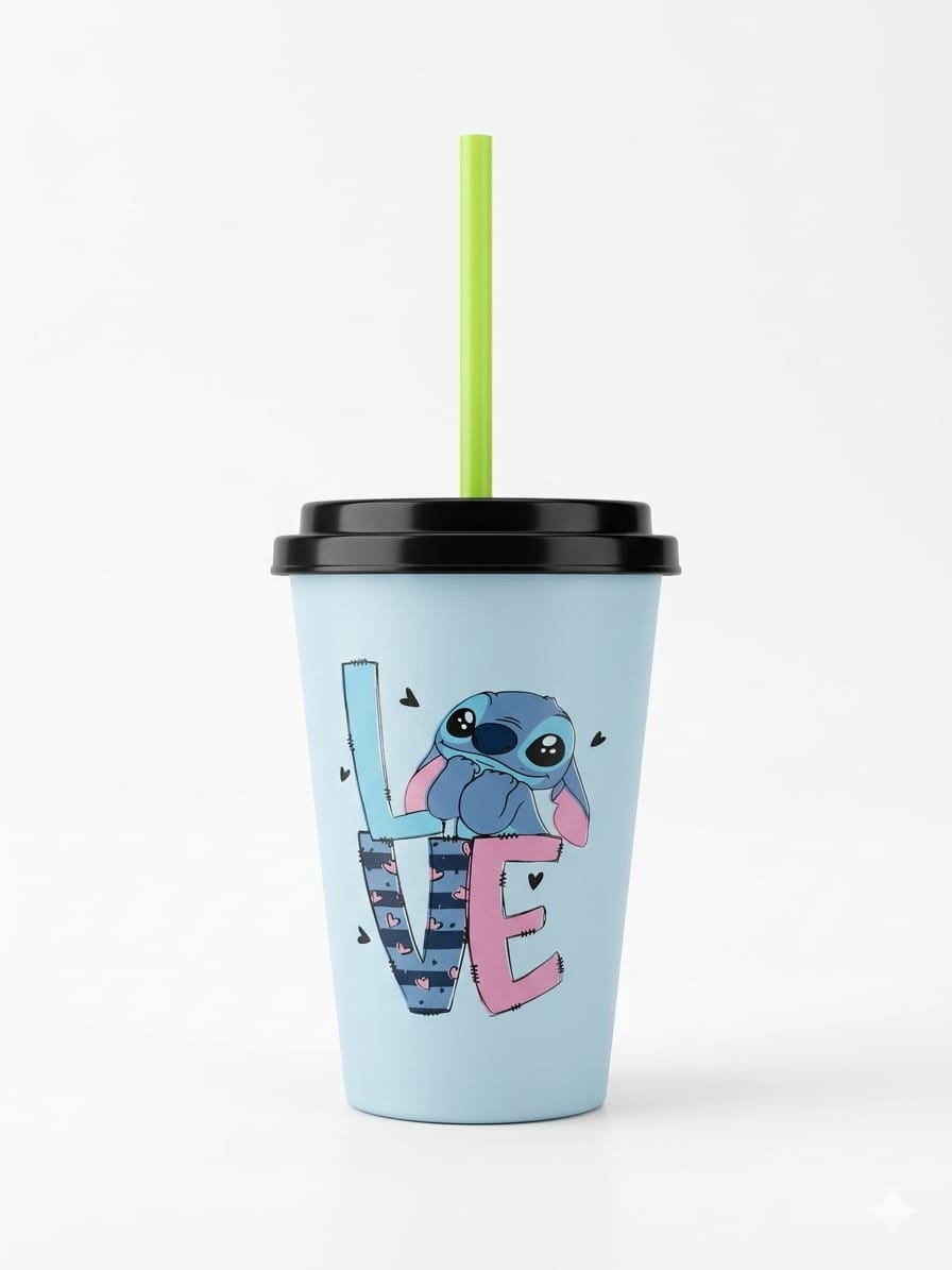 Disney Stitch Pack of 2 Metal Soda Cup Colorful Themed Tumbler with Straw – Fun, Reusable & Spill-Proof