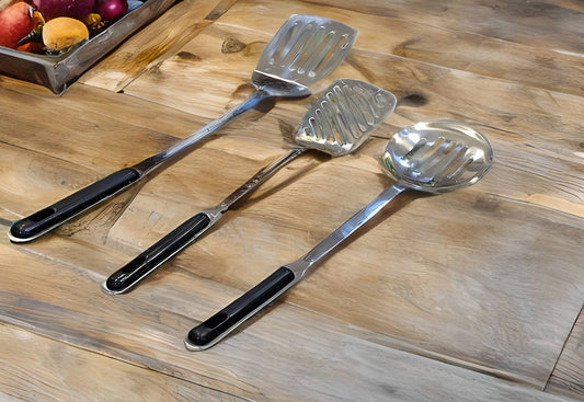 Durable 3-Piece Stainless Steel Spoon Set — Black Handle, Modern Design