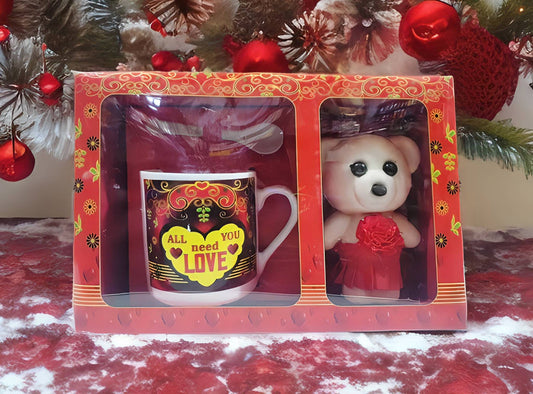 Gift pack Teddy Bear With Mug Love Life Set Best Gift Set - Red