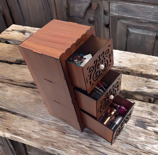 High Quality 3 Drawer Wooden Jewellery Box Home Décor Decoration Piece