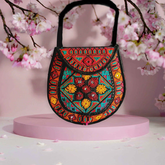 Pakistani Traditional Embroided HandBag Purse Multicolor Embroidered Vintage ZENZ For Adult Females Girls Ladies Women Ajrak