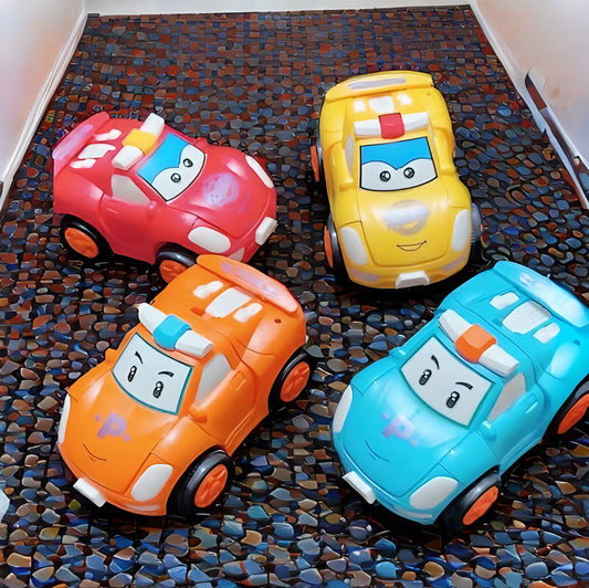 Plastic Push and Go Robot Car for Kids, Push Button Transformation 360 Degree Stunt Friction Cars,Mini Robot Toy Vehicle for Boys and Girls, Multicolor, 1+Years