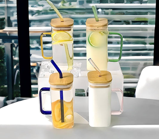 Square Glass Mug with Bamboo Lid