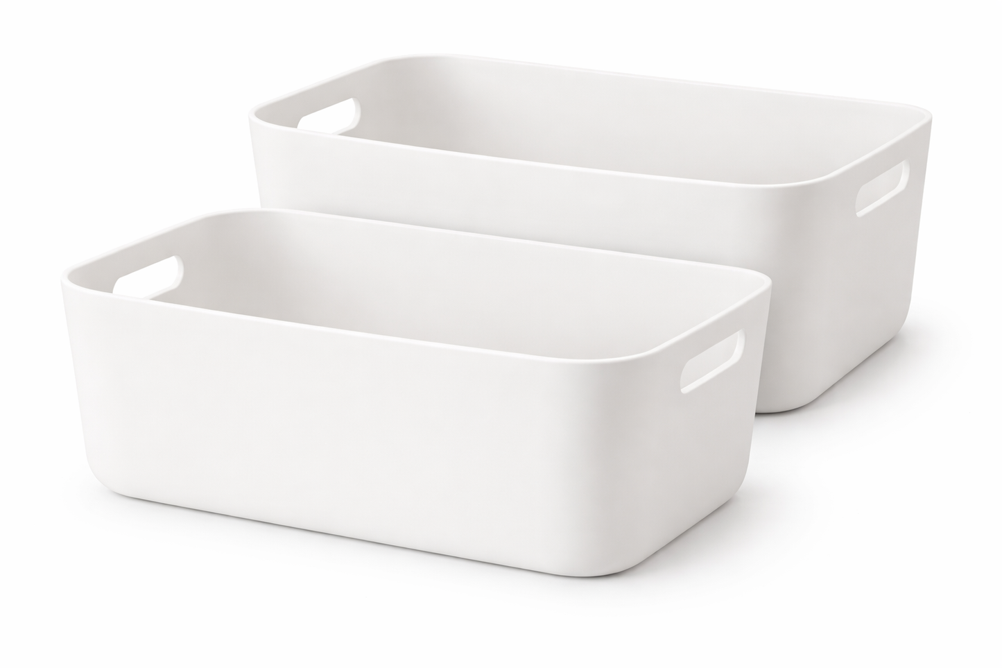 White Plastic Storage Baskets with Handles - Versatile Rectangular Organizer Boxes for Kitchen Cabinets, Bathrooms, and Pantries - Perfect for Spices, Snacks, and Essentials, Shelf