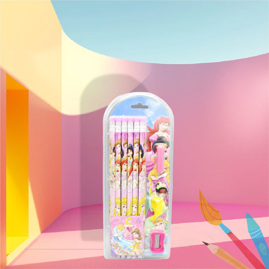 Stationery Gift Set for School Children Girls & Boys Perfect Birthday Gift Beautiful Disney Character Stationary Gift Set Pencil Sharpener Eraser Scale