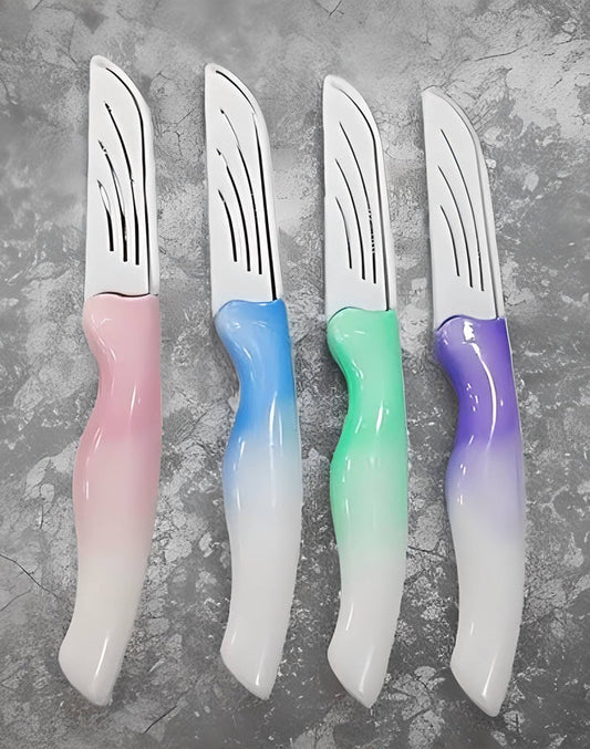 Stylish Knife Set 4-Piece High-Carbon Stainless Steel Knives with Sharpener and Keychain - Security, Army, Hunting Complete Knife Set 4-Piece Knives with Sharpener, Stand, and Keych
