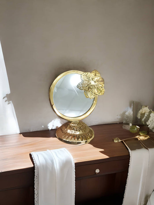 Tabletop Makeup Mirror Vintage Double Sided Rotation Platform Mirror Desk Vanity Hand Mirror