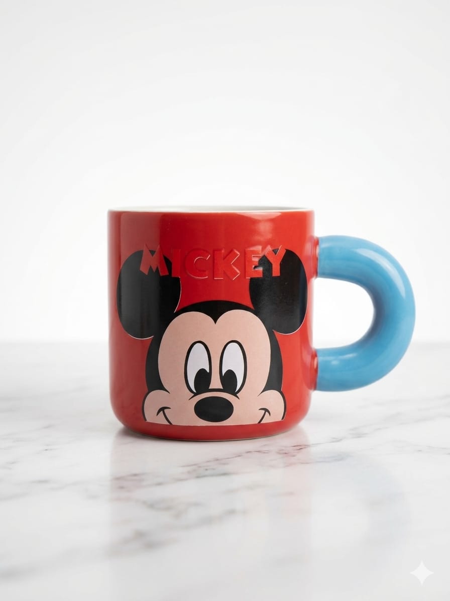 Cute Cartoon Character Ceramic Mug – Red & Blue Handle Coffee Cup | Kids & Adults | Aesthetic Mug for Home & Office | Pakistan