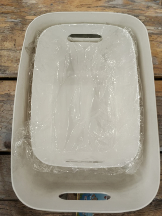 White Plastic Storage Baskets with Handles - Versatile Rectangular Organizer Boxes for Kitchen Cabinets, Bathrooms, and Pantries - Perfect for Spices, Snacks, and Essentials, Shelf