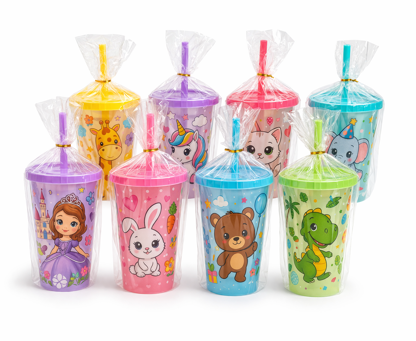 Reusable Cup for Kids with BPA-Free Plastic Straw 430 ML 2 PCs