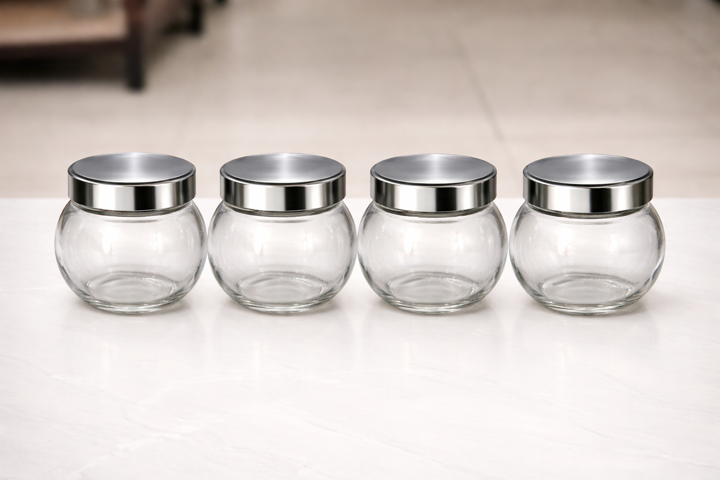 Pack of 4 Glass Spice Jars with Steel Lids – Airtight Kitchen Storage Containers for Masala, Salt, Dry Fruits & Condiments | Pakistan