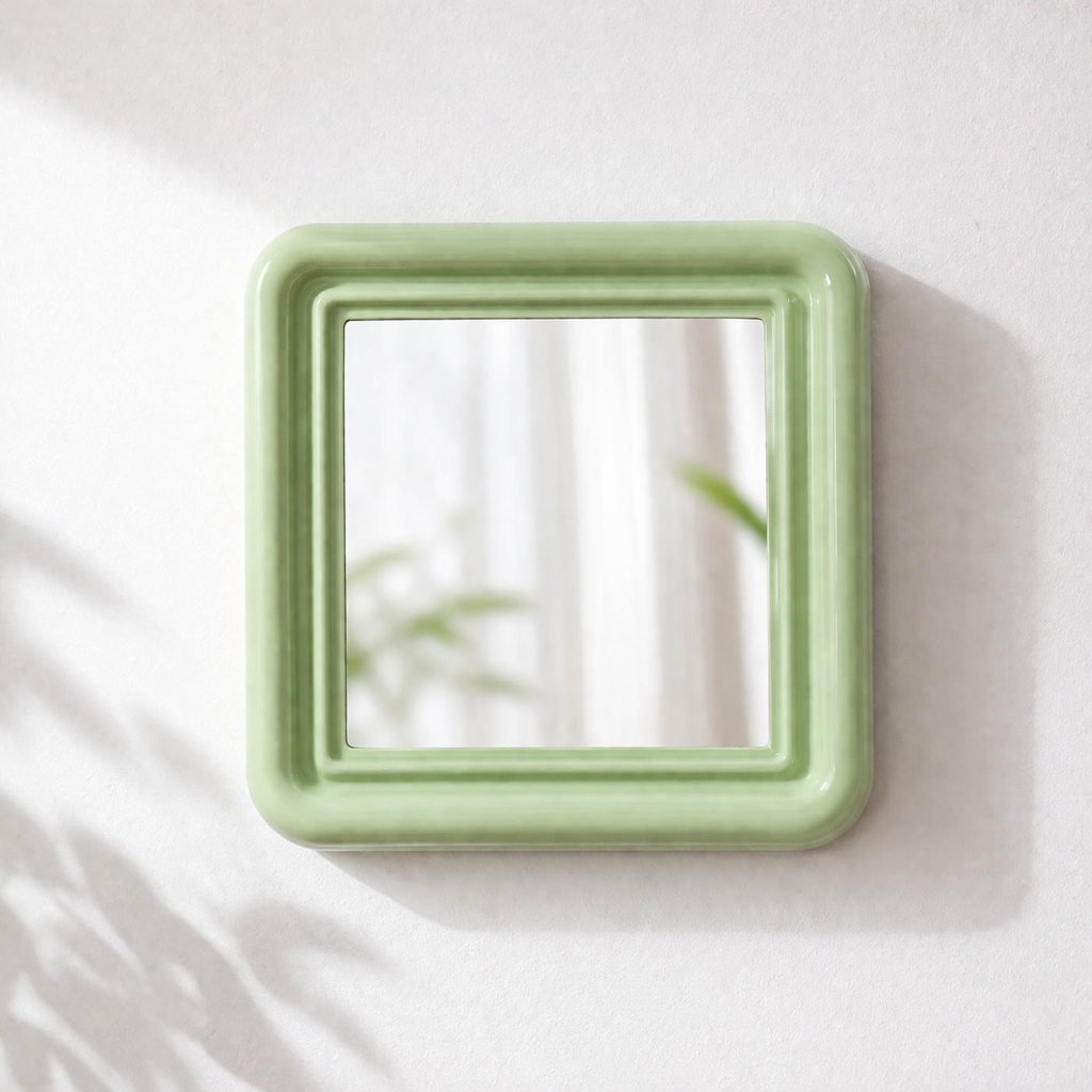 Minimalist Wall Mirror – Decorative Square Mirror for Home, Bedroom & Bathroom (Green Frame)