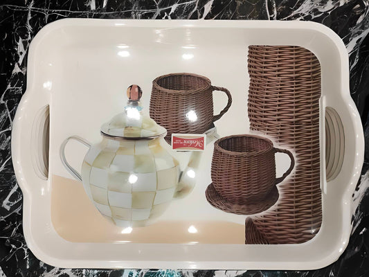 Premium Melamine Tray Stylish Rectangular Design for Versatile Serving Easy to Clean - Ideal for Indoor & Outdoor Use - Perfect for Tea, Coffee, Breakfast, and More III